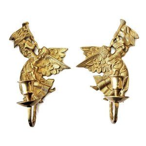 Vintage Brass Angel Candle Sconces Holders Christmas Wall Hangings Trumpets